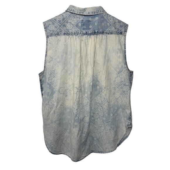 Mudd Top Women XL Blue Chambray Paisley Acid Wash Western Vintage Button Down - Picture 2 of 5